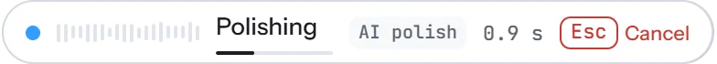 The overlay during AI polish, showing the time the step has taken.